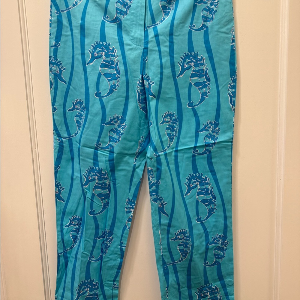 Vintage Lilly Pulitzer Blue Seahorse Print Capri Pants
